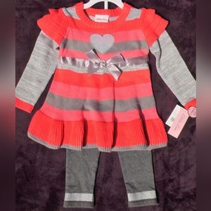 NWT 3T Little Lass Coral peach Sweater & leggings 2 piece SET sequins & satin